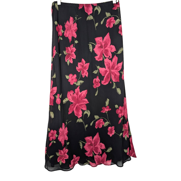 VTG 90s Y2K Floral Sheer Chiffon Whimsigoth Dark Fairy Grunge Boho Midi Skirt 14 - Picture 1 of 8